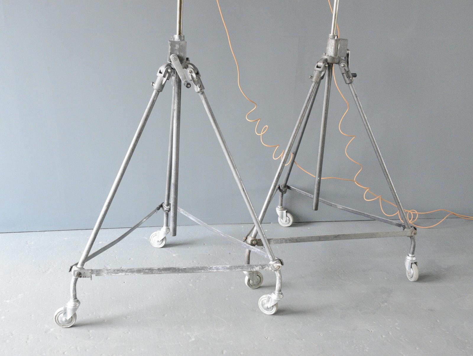 Zeiss Ikon Inspection Lamps Circa 1940s

- Steel tripods with original castors
- Height adjustable
- Steel lamps with mercury glass inner reflectors
- Takes E27 fitting bulbs
- Produced by Zeiss Ikon
- German ~ 1940s
- 85cm x 85cm at the base
- The