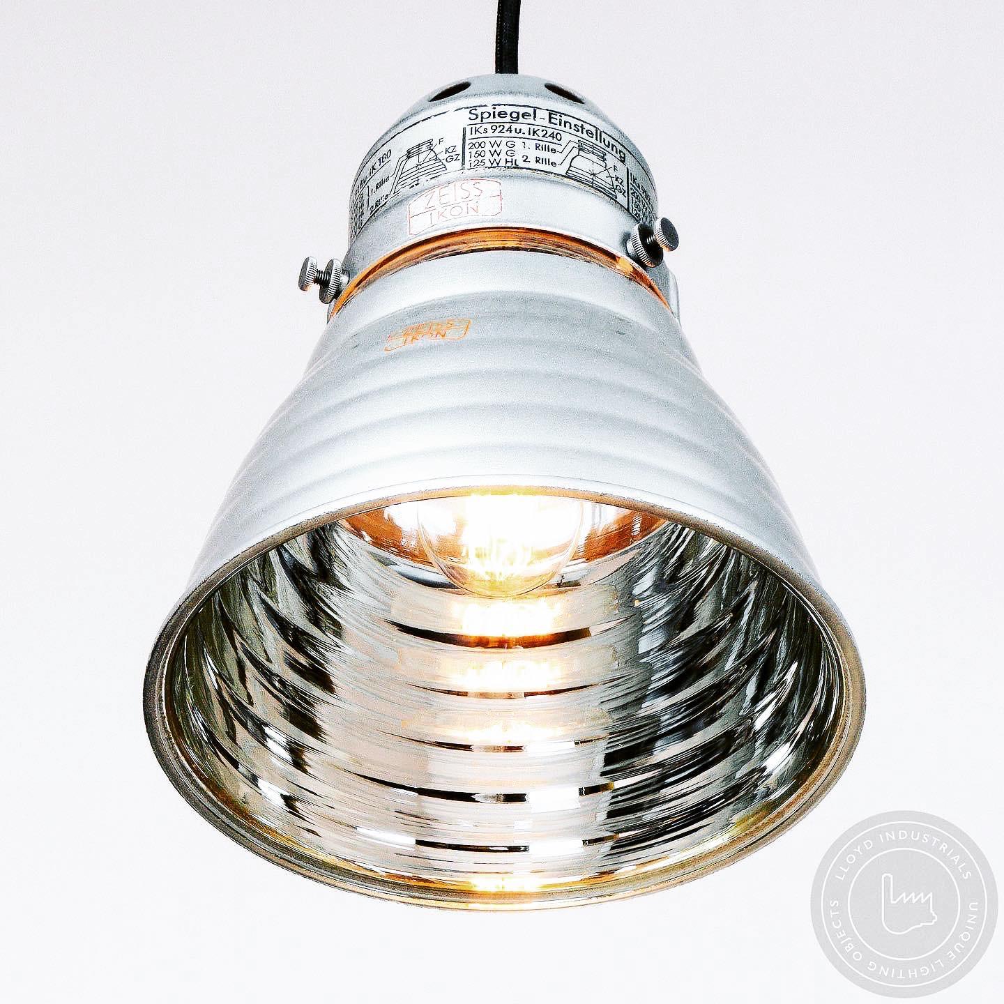 20th Century Zeiss Ikon Mirror Glass Vintage Industrial Hanging Light Pendant For Sale
