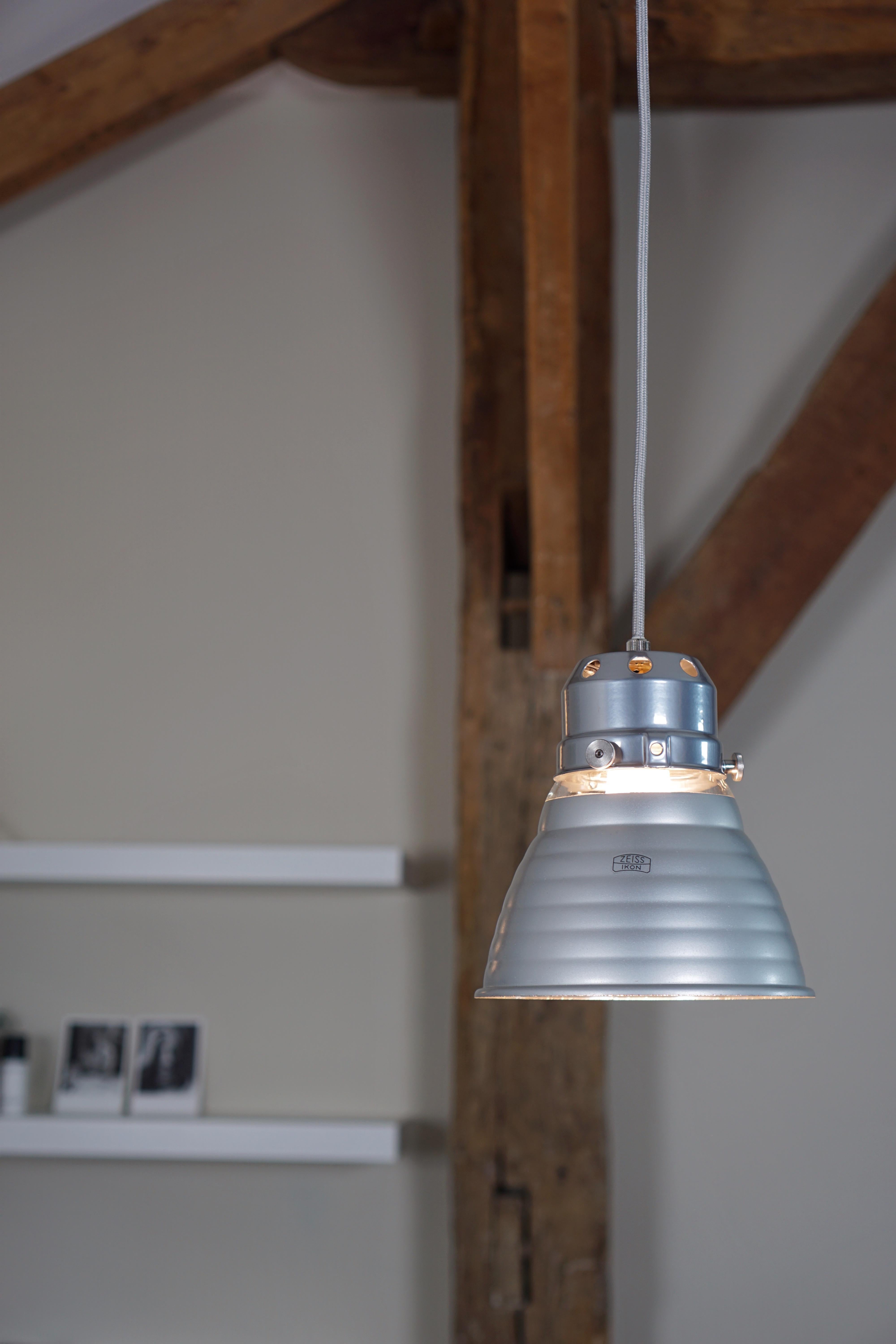 Zeiss Ikon Vintage Industrial Hanging Light Pendant Special Edition Chrome For Sale 1