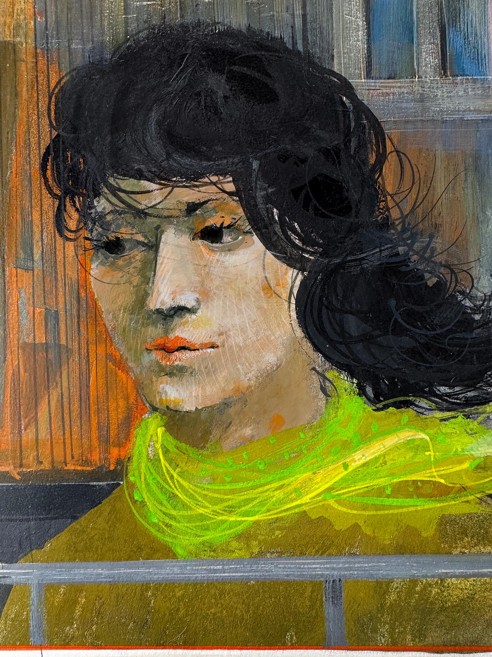 Romantisches Liebesdreieck auf Fischerboot - Mitte des Jahrhunderts (Grau), Figurative Painting, von Zeke Ziner