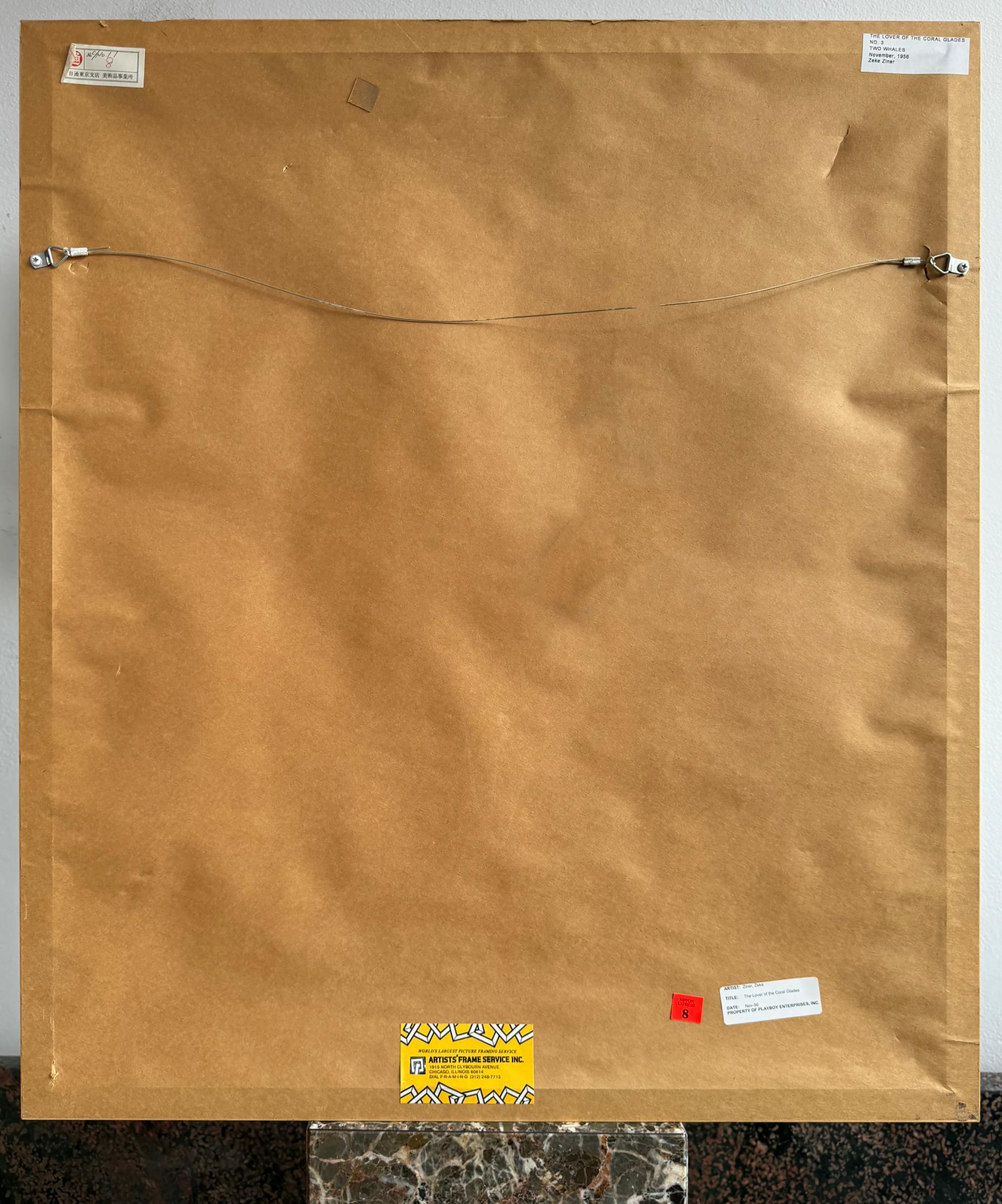 Deux baleines tourbillonnent dans une danse amoureuse au milieu des eaux bleues et jaunes en vente 7