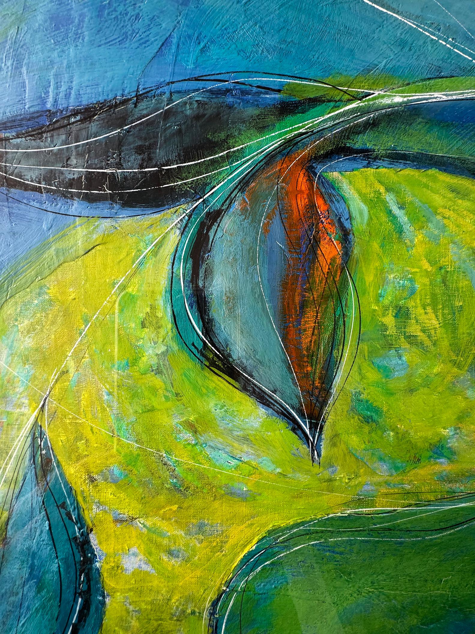 Deux baleines tourbillonnent dans une danse amoureuse au milieu des eaux bleues et jaunes en vente 1