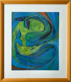 Two Whales Swirl in Love Dance Among Turquoise and Yellow Waters