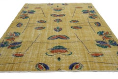 Zeki Muren Distressed Sivas Rug with Industrial Art Deco Style