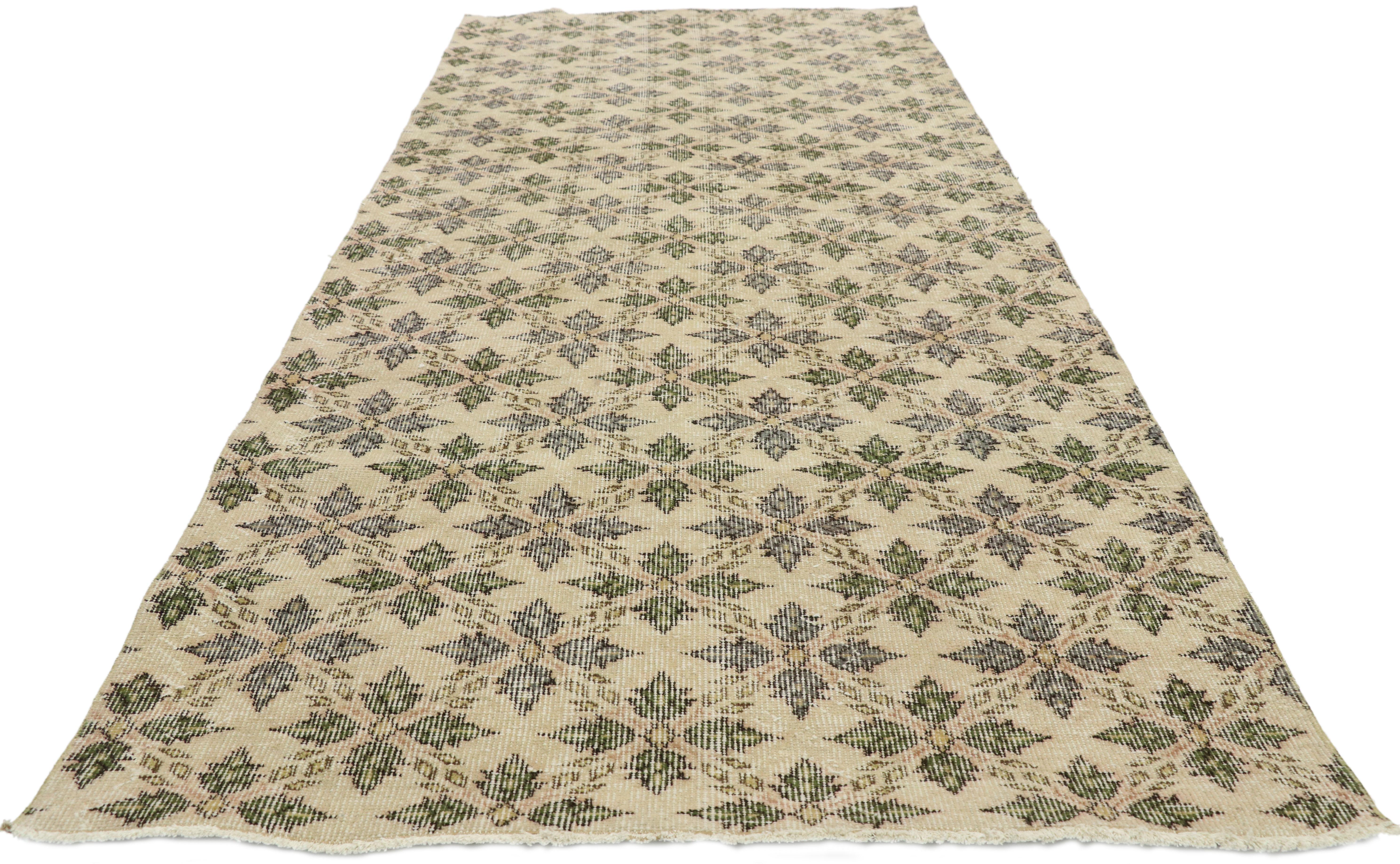 Hand-Knotted Zeki Muren Distressed Vintage Turkish Runner With Rustic Colonial Style For Sale