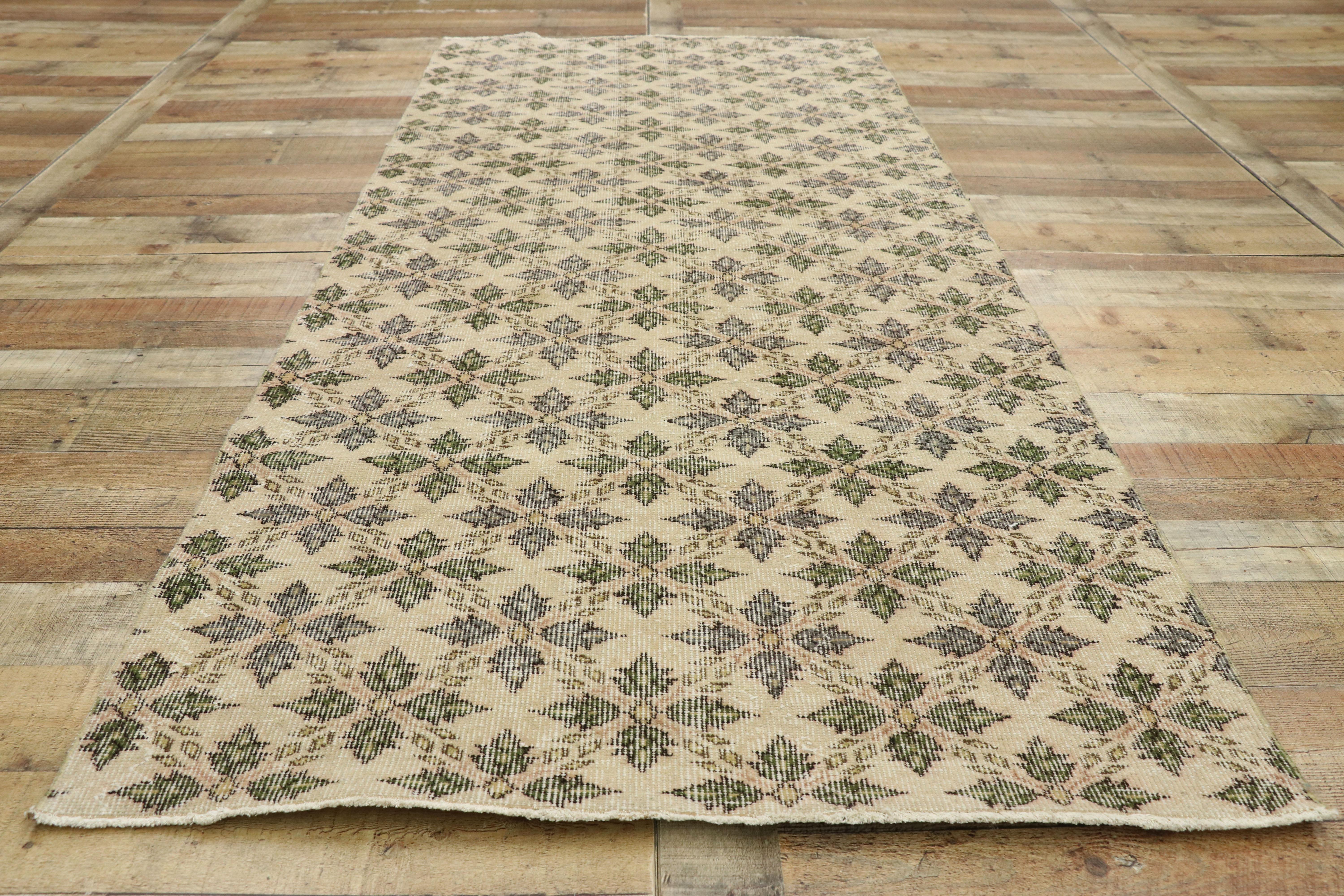 Zeki Muren Distressed Vintage Turkish Runner With Rustic Colonial Style For Sale 1