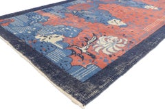 Zeki Muren Distressed Vintage Turkish Sivas Pictorial Rug with Japanese Style