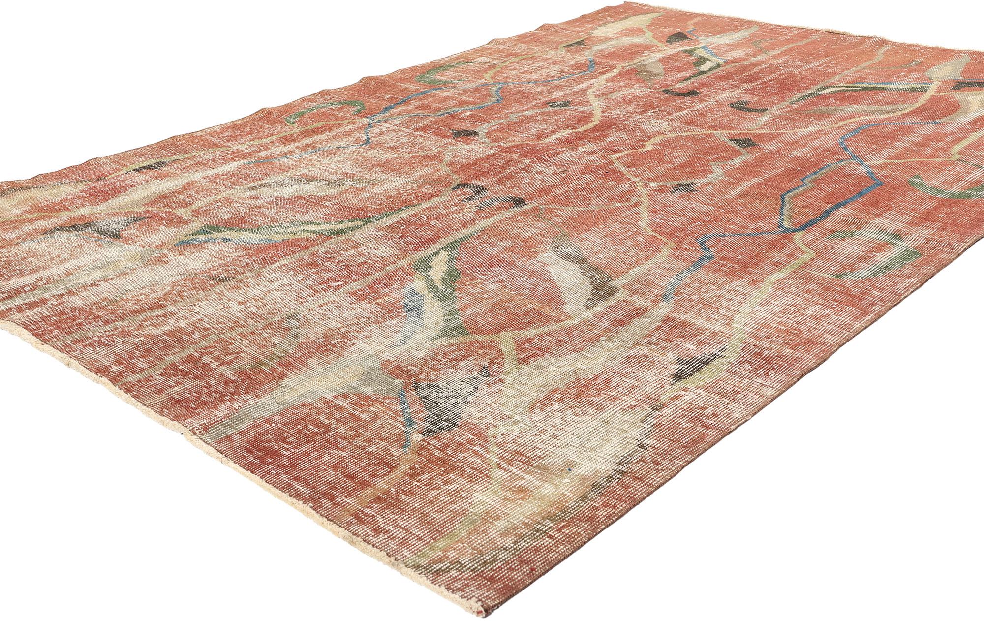 52004 Zeki Muren Vintage Turkish Sivas Rug, 05'04 x 08'00. Nestled within the serene landscapes of Turkey's Sivas region, Zeki Muren Turkish Sivas rugs pay homage to the esteemed Turkish singer who lends them their name. Renowned for their