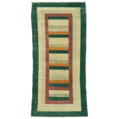 Zeki Muren Distressed Vintage Turkish Sivas Rug with Abstract Cubist Style