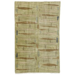 Zeki Muren Distressed Vintage Turkish Sivas Rug with Art Deco Bauhaus Style