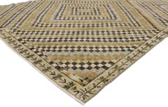Zeki Muren Distressed Vintage Turkish Sivas Rug with Art Deco Cubism Style