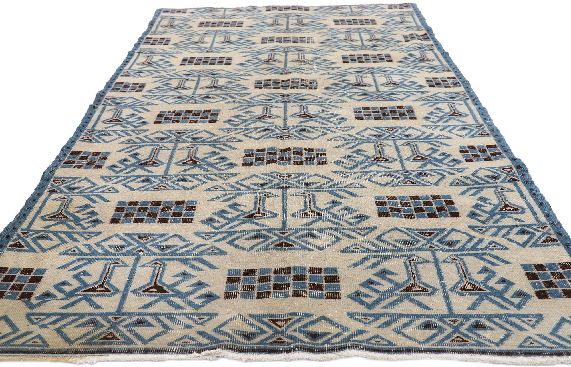 Hand-Knotted Zeki Muren Distressed Vintage Turkish Sivas Rug with Art Deco Cubism Style For Sale