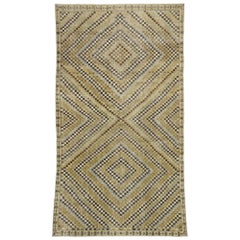 Zeki Muren Distressed Vintage Turkish Sivas Rug with Art Deco Cubism Style