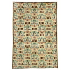 Zeki Muren Distressed Vintage Turkish Sivas Rug with Art Deco Cubism Style