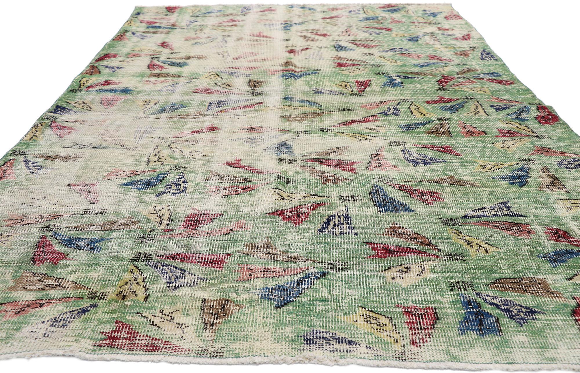 Expressionist Zeki Muren Vintage Green Turkish Sivas Rug For Sale