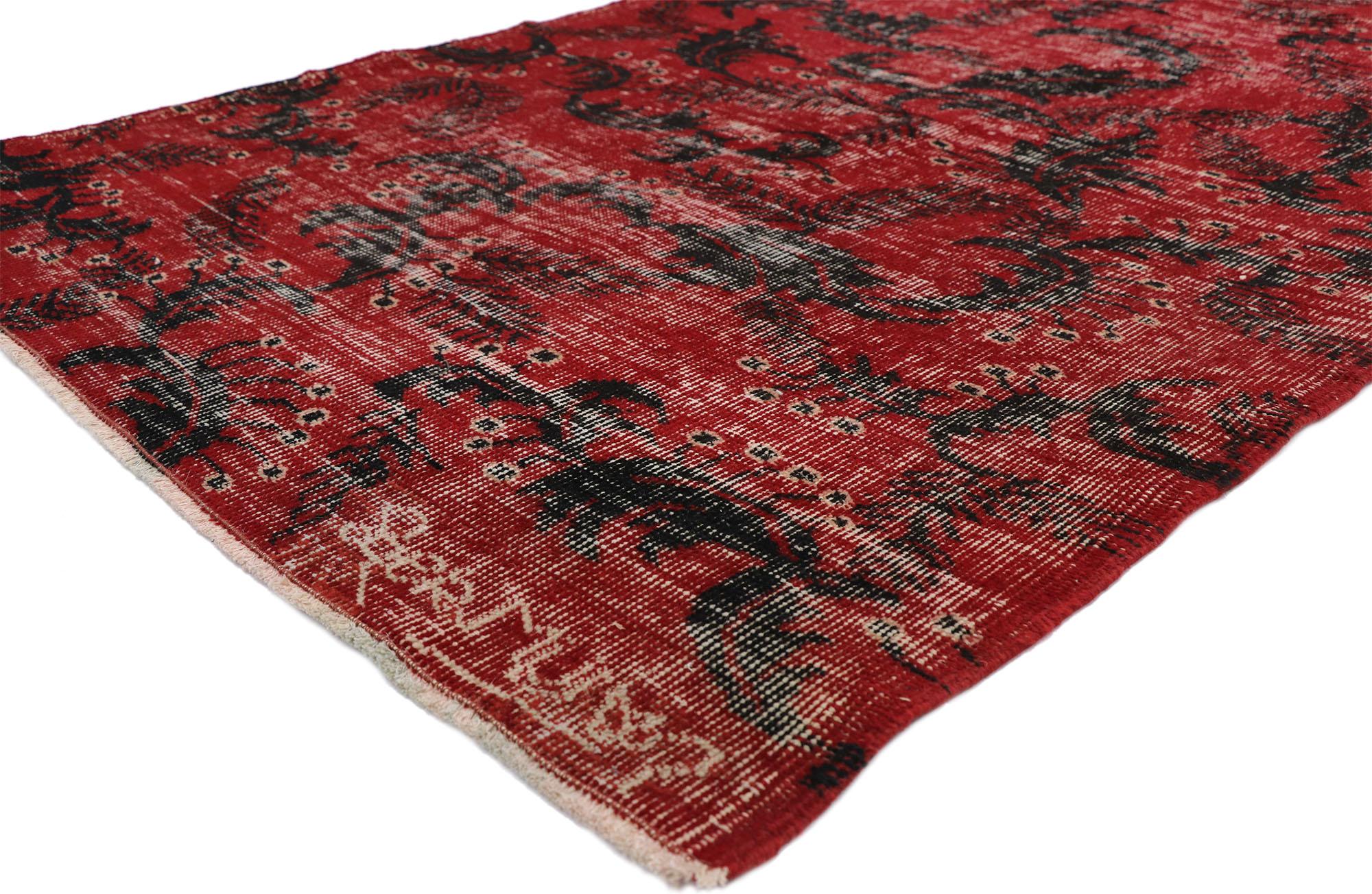 52588 Zeki Muren Distressed Vintage Turkish Sivas rug with Biophilia Prairie style. Reflecting elements of the Prairie School Movement but with a bold colorway, this hand-knotted wool distressed vintage Turkish Sivas rug awakens the soul with