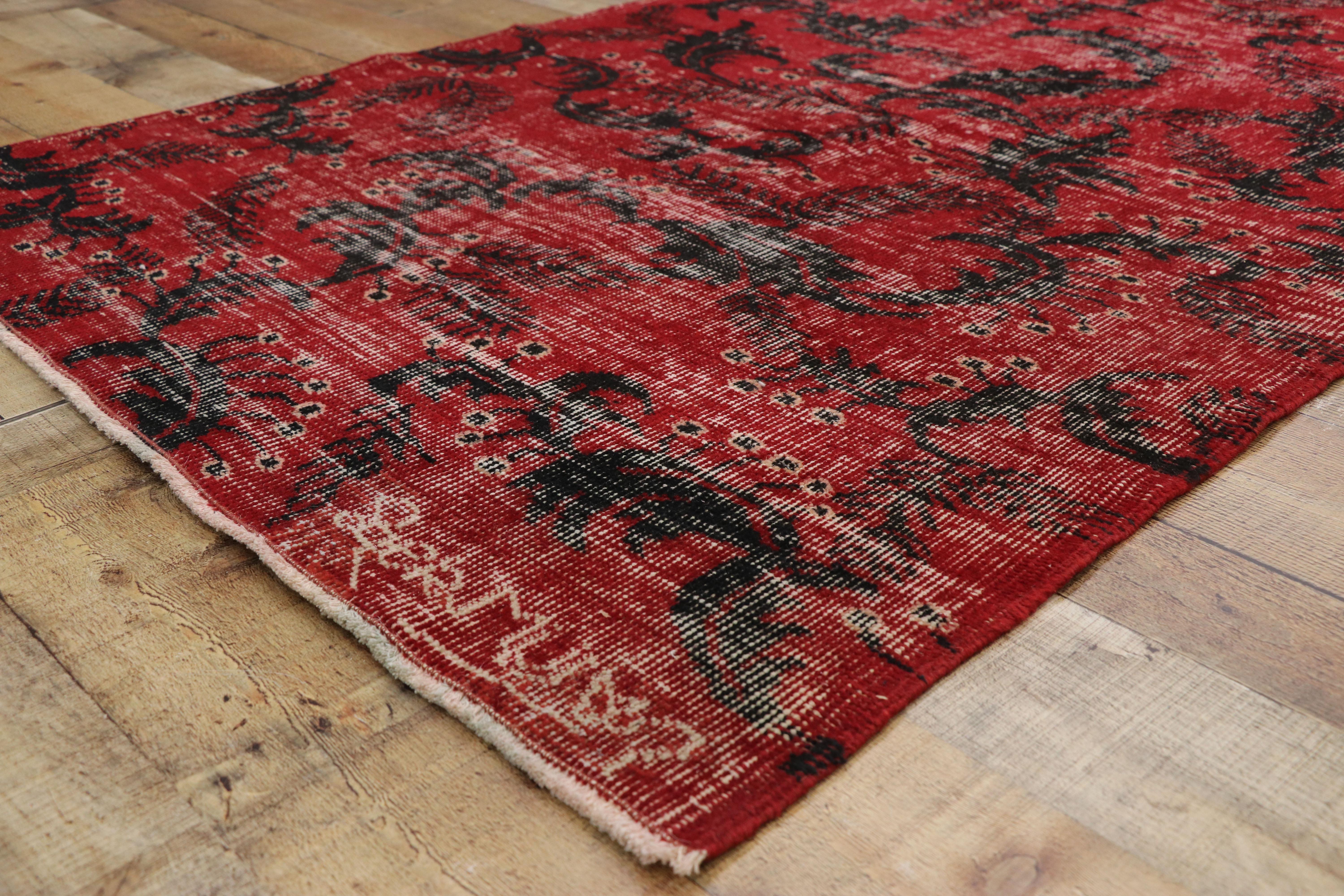 20th Century Zeki Muren Distressed Vintage Turkish Sivas Rug with Biophilia Prairie Style For Sale