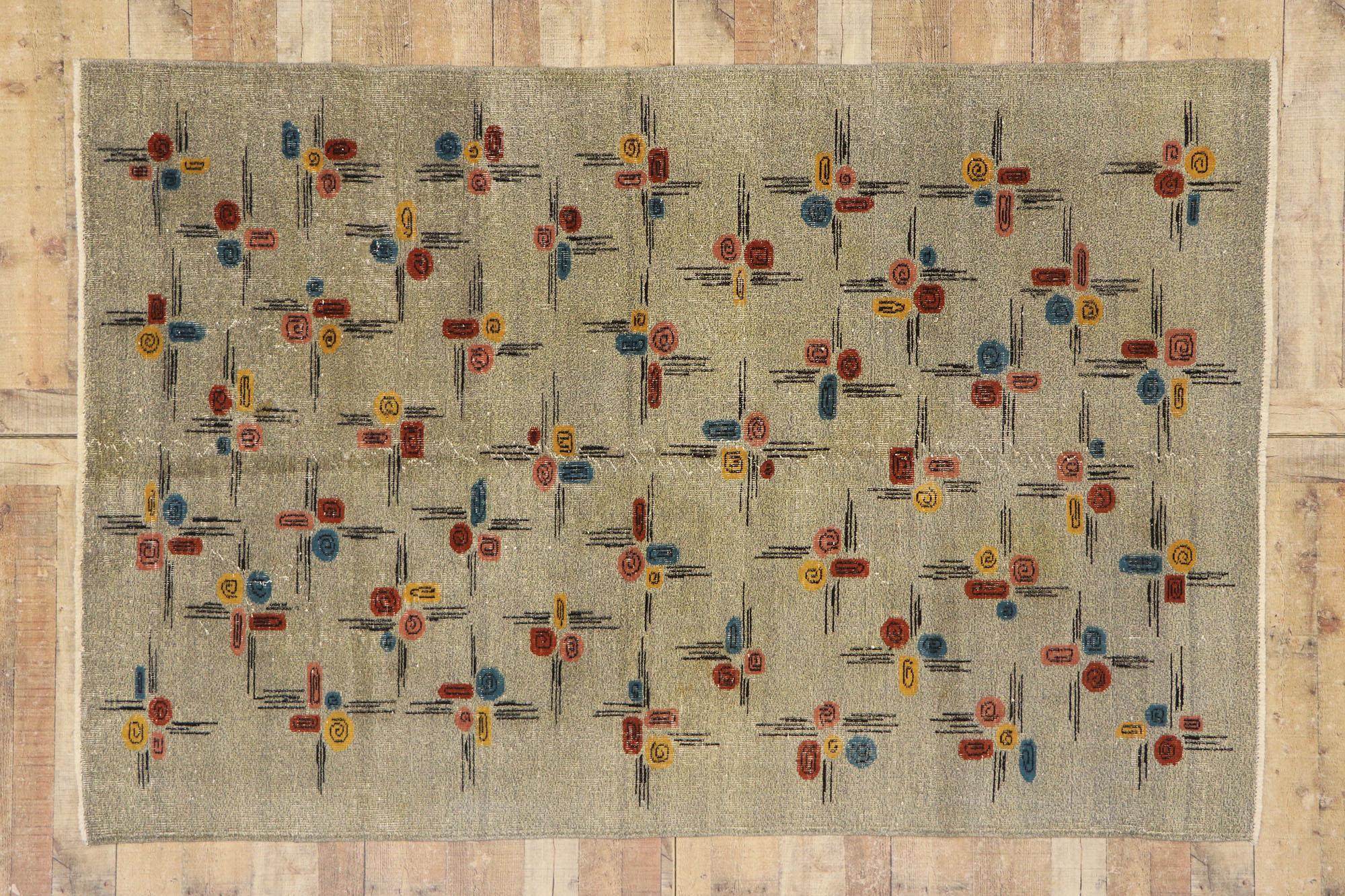 Zeki Muren Distressed Vintage Turkish Sivas Rug with Biophilic Design For Sale 1