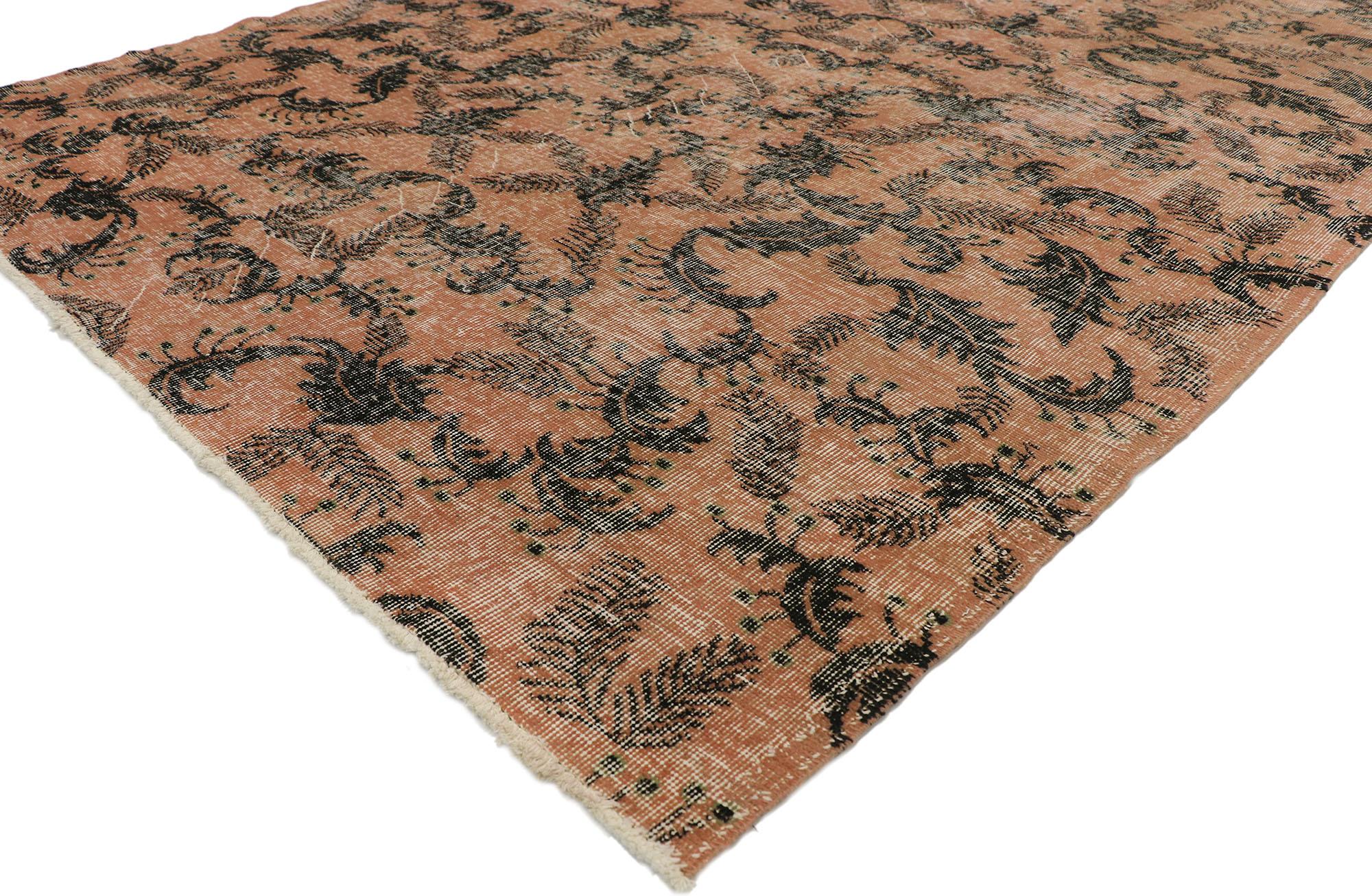 Prairie School Zeki Muren Distressed Vintage Turkish Sivas Rug with Biophilic Prairie Style