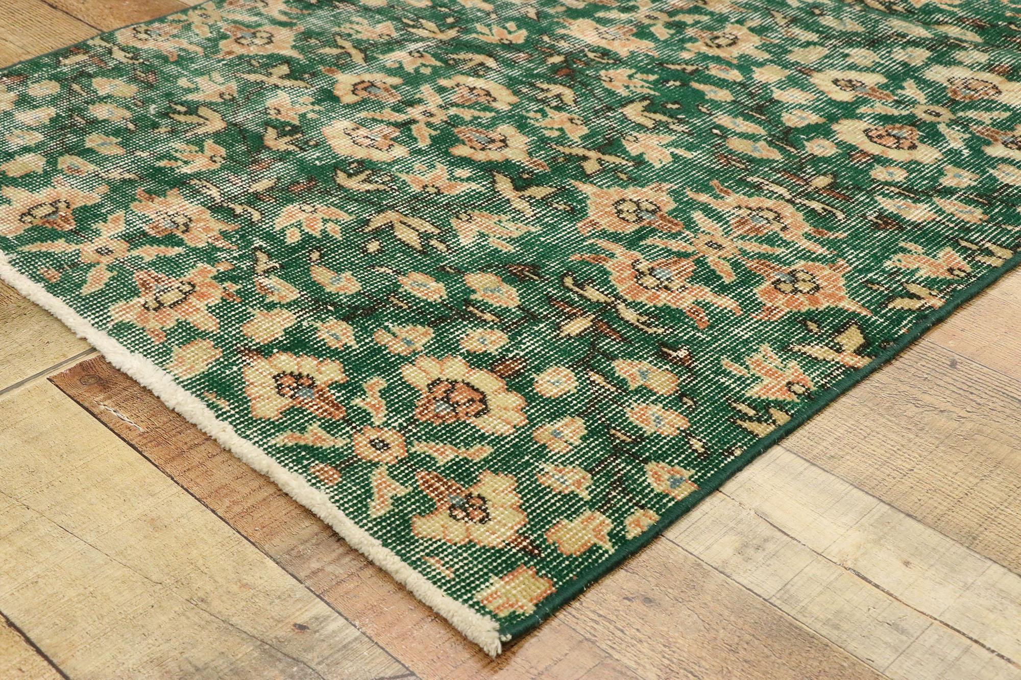 Zeki Muren Distressed Vintage Turkish Sivas Rug with Biophilic Prairie Style In Distressed Condition For Sale In Dallas, TX