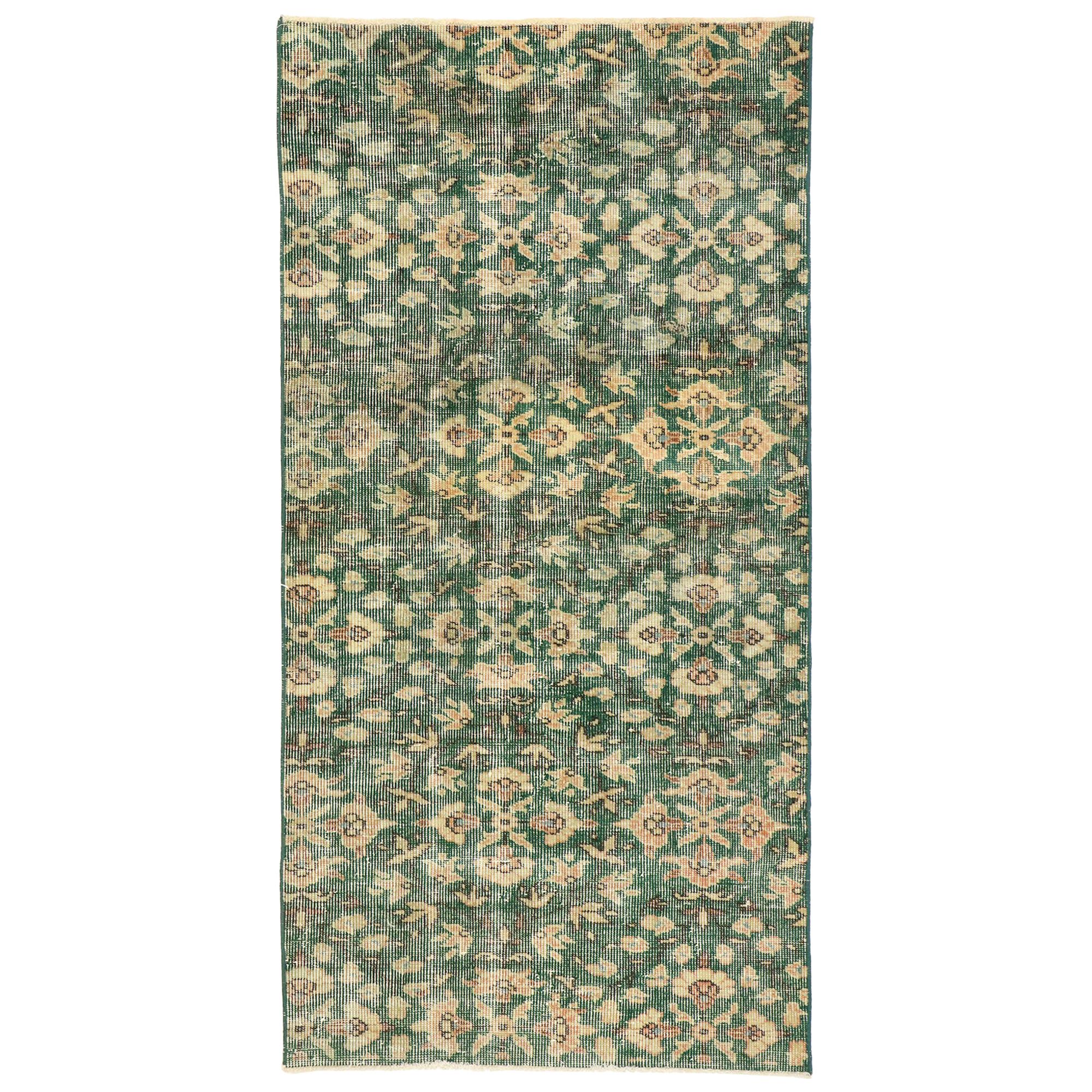 Zeki Muren Distressed Vintage Turkish Sivas Rug with Biophilic Prairie Style