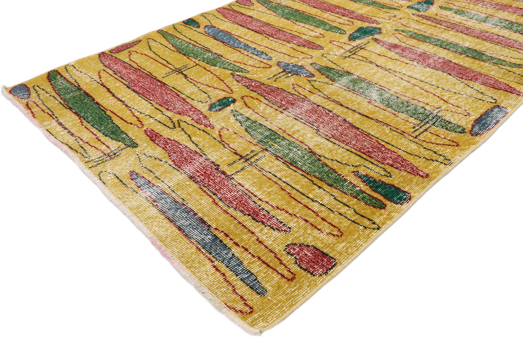 Hand-Knotted Zeki Muren Distressed Vintage Turkish Sivas Rug with Expressionist Style For Sale