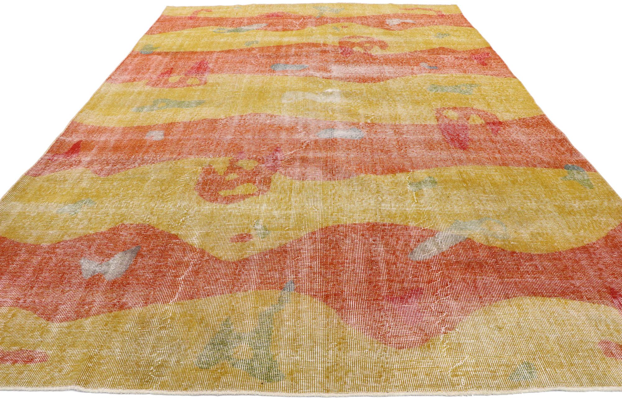 Zeki Muren Distressed Vintage Turkish Sivas Rug with Expressionist Style In Distressed Condition For Sale In Dallas, TX