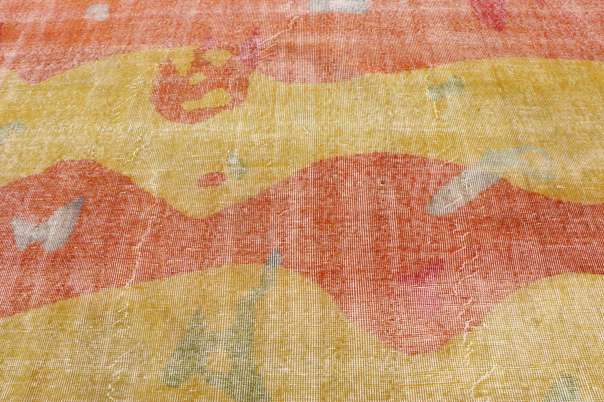 20th Century Zeki Muren Distressed Vintage Turkish Sivas Rug with Expressionist Style For Sale