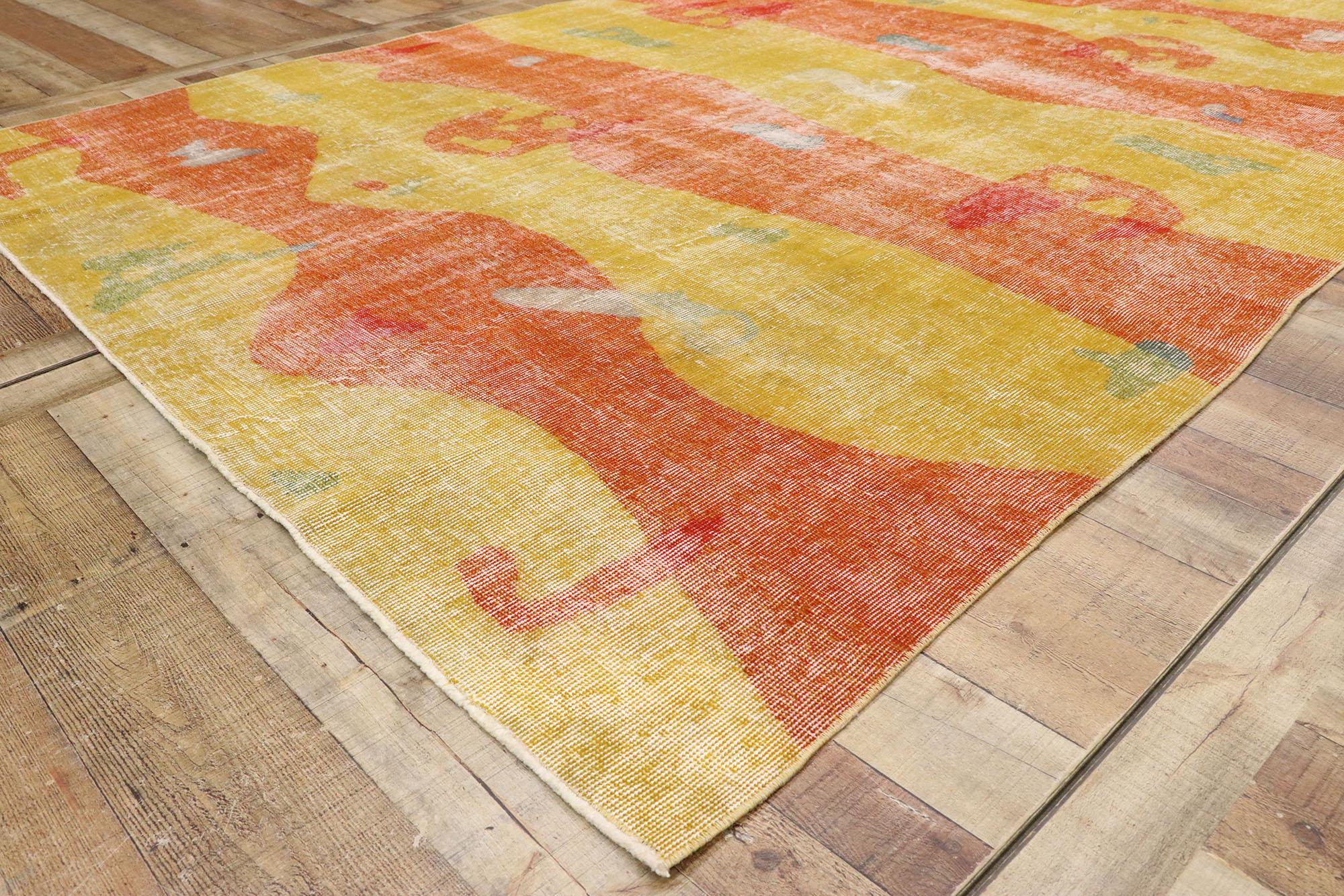 Zeki Muren Distressed Vintage Turkish Sivas Rug with Expressionist Style For Sale 1