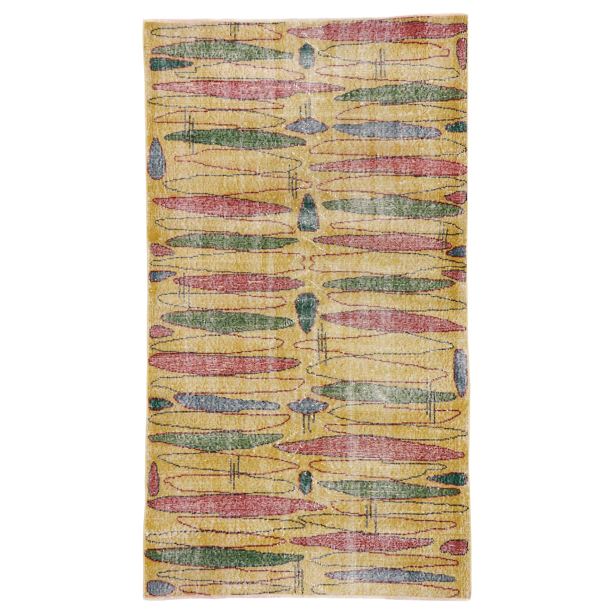 Zeki Muren Distressed Vintage Turkish Sivas Rug with Expressionist Style