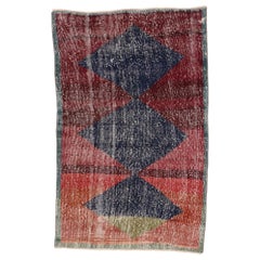 Zeki Muren Distressed Vintage Turkish Sivas Rug with Expressionist Style