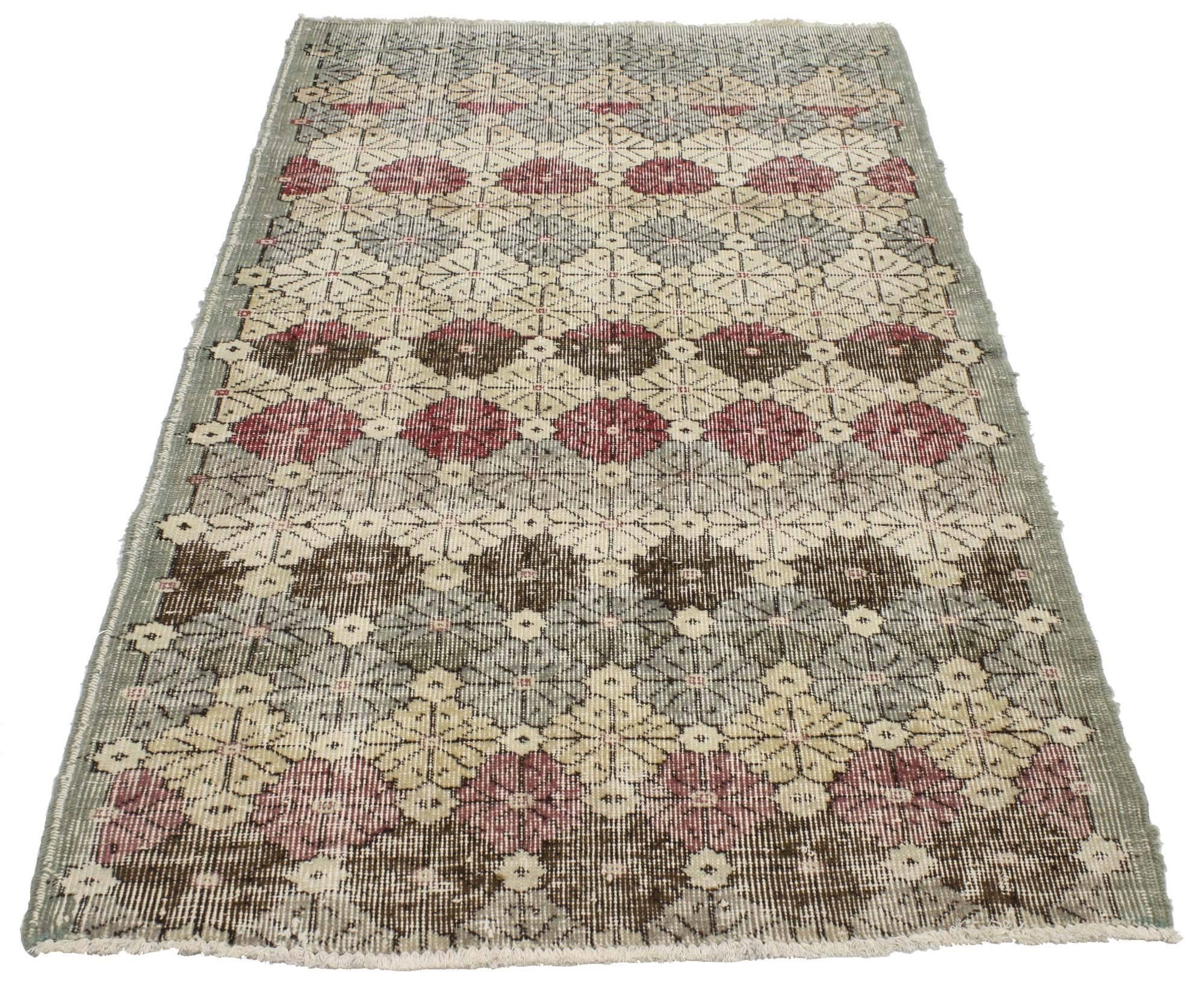 Hand-Knotted Zeki Muren Distressed Vintage Turkish Sivas Rug with Modern Rustic Artisan Style For Sale