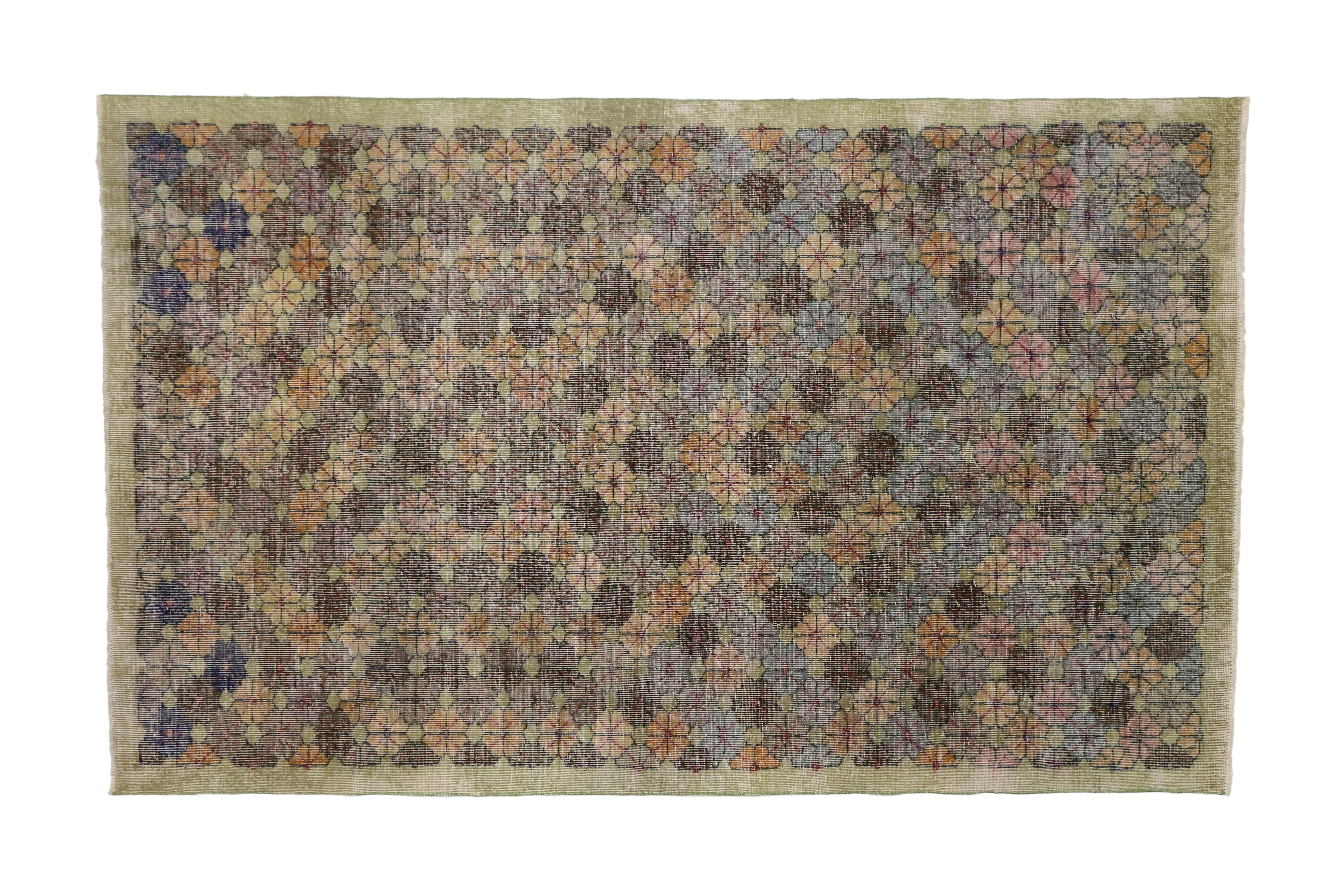 Zeki Muren Türkischer Sivas-Teppich im Vintage-Stil mit industriellem Art-déco-Stil, Zeki Muren (Handgeknüpft) im Angebot