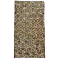 Zeki Muren Distressed Vintage Turkish Sivas Rug With Industrial Art Deco Style