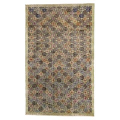 Zeki Muren Alfombra Sivas Turca Vintage Envejecida de Estilo Art Decó Industrial