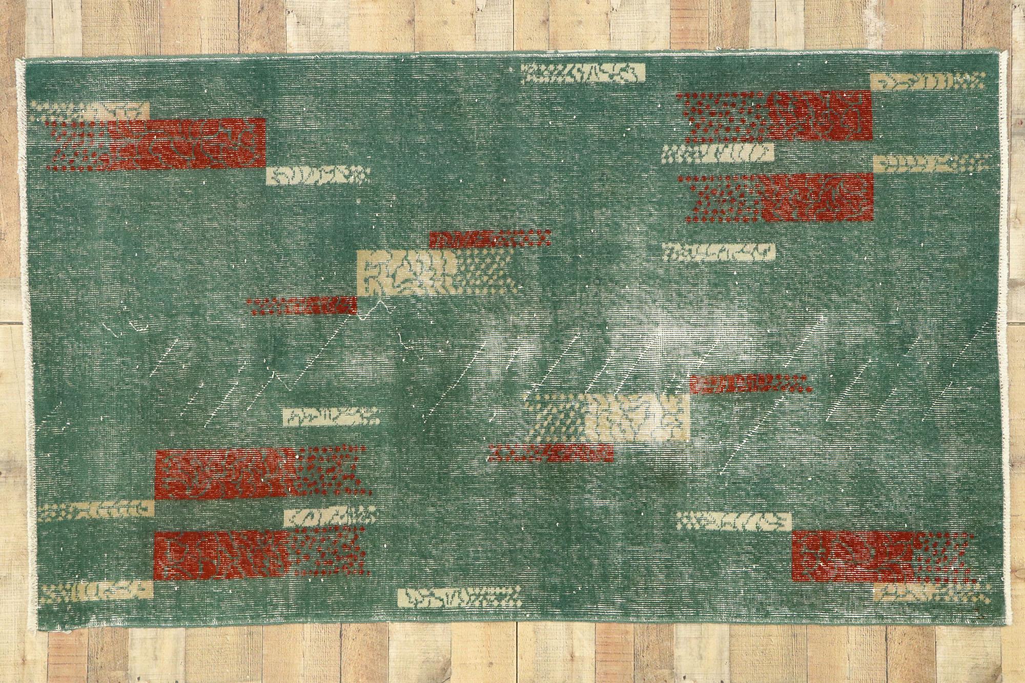 Zeki Müren Distressed Vintage Turkish Sivas Rug with Linear Abstract Style For Sale 1