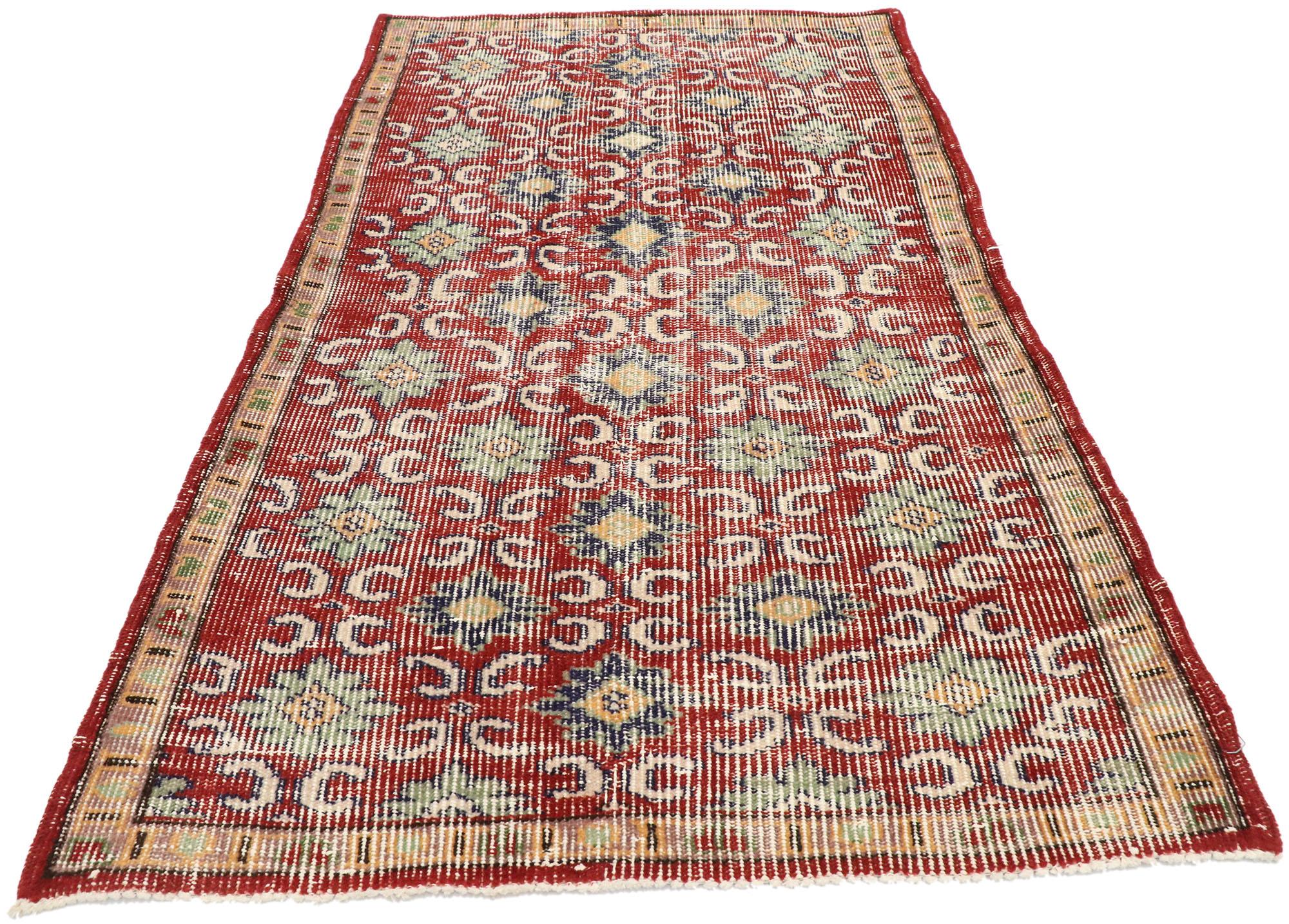 Hand-Knotted Zeki Muren Distressed Vintage Turkish Sivas Rug with Modern Rustic English Style For Sale
