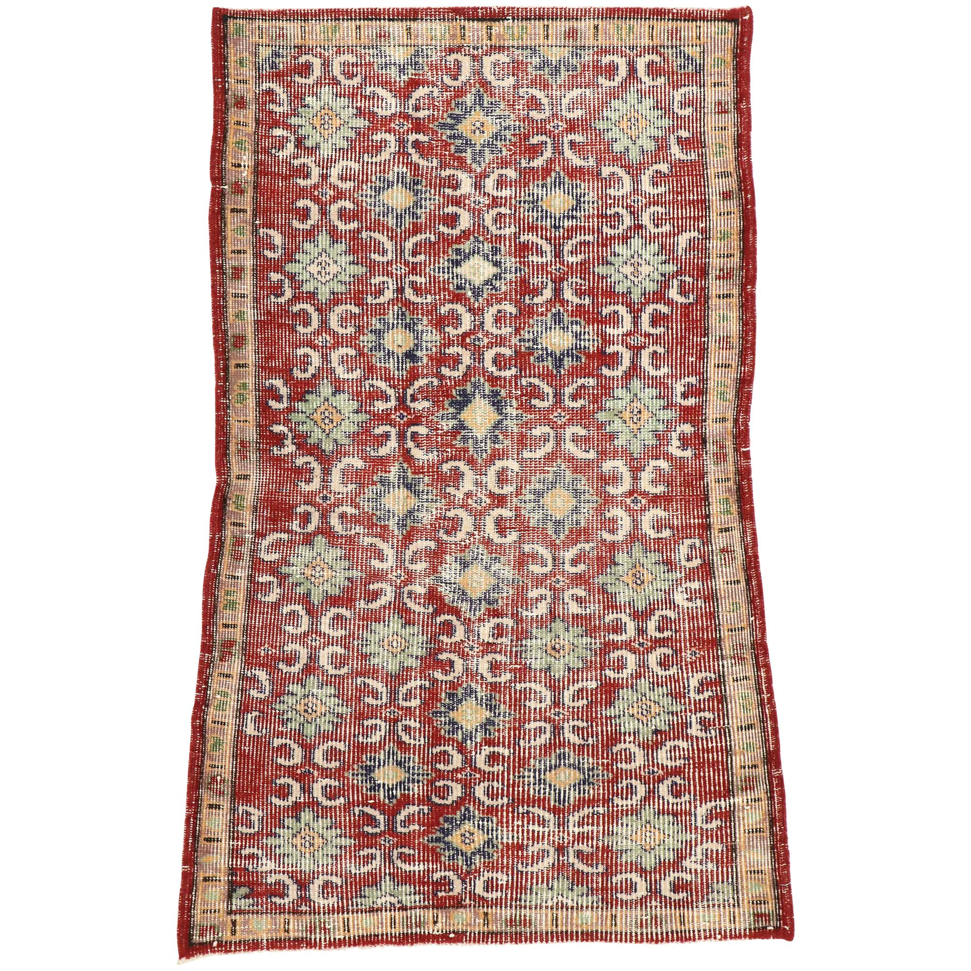 Zeki Muren Distressed Vintage Turkish Sivas Rug with Modern Rustic English Style For Sale