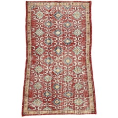 Tapis Sivas turc vintage vieilli Zeki Muren avec style anglais rustique et moderne