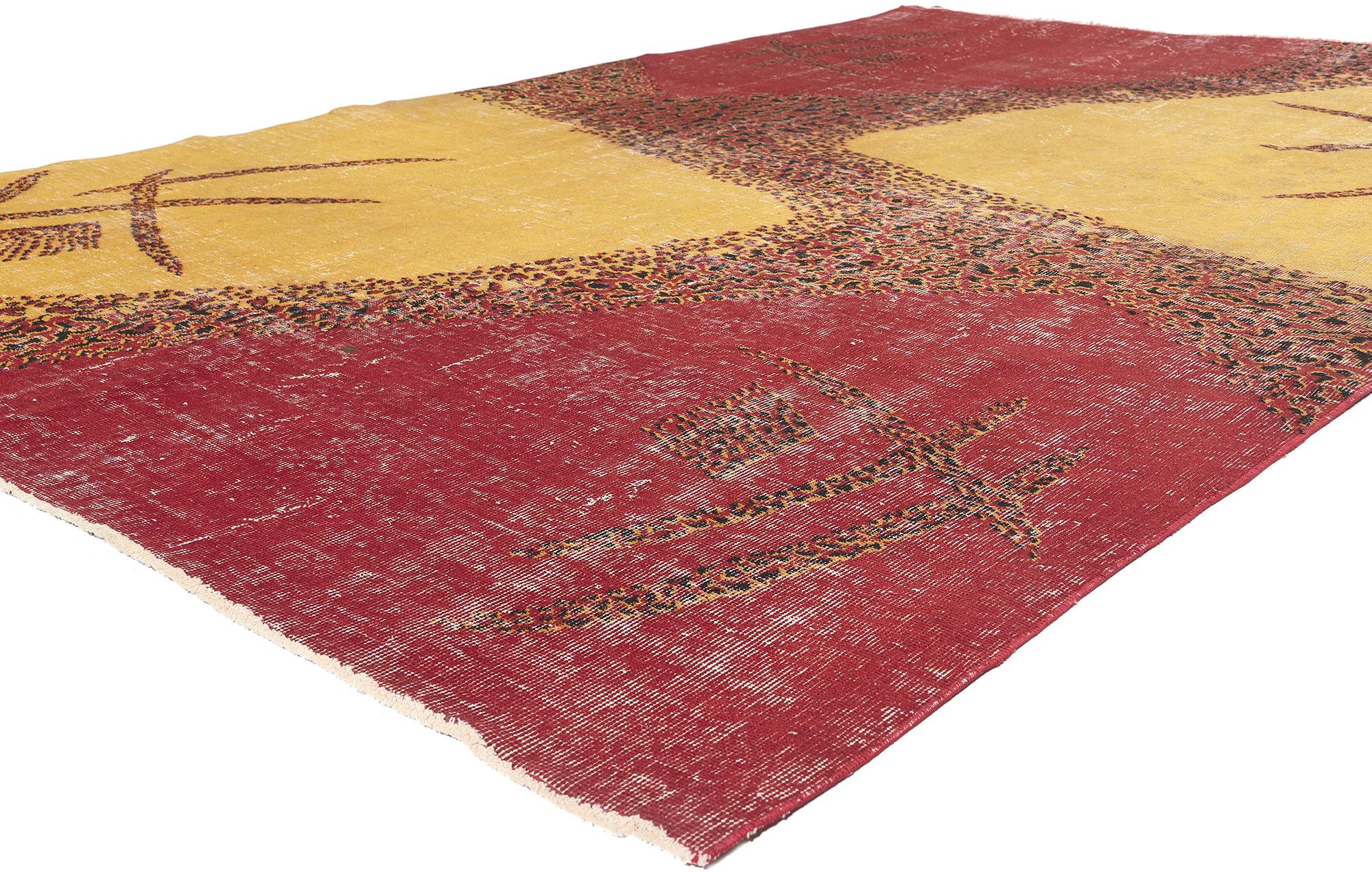 52015 Vintage Turkish Sivas Rug, 06'07 x 10'04.
Abstract Expressionism meets Art Deco style in this Zeki Muren vintage Turkish Sivas rug. The bold geometric design and lively colorway woven into this piece work together creating layers of joy with a