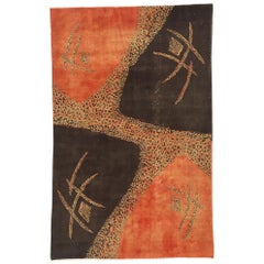 Zeki Muren Distressed Vintage Turkish Sivas Rug with Retro Art Deco Style