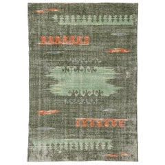 Zeki Muren Distressed Vintage Turkish Sivas Rug with Retro Expressionist Style