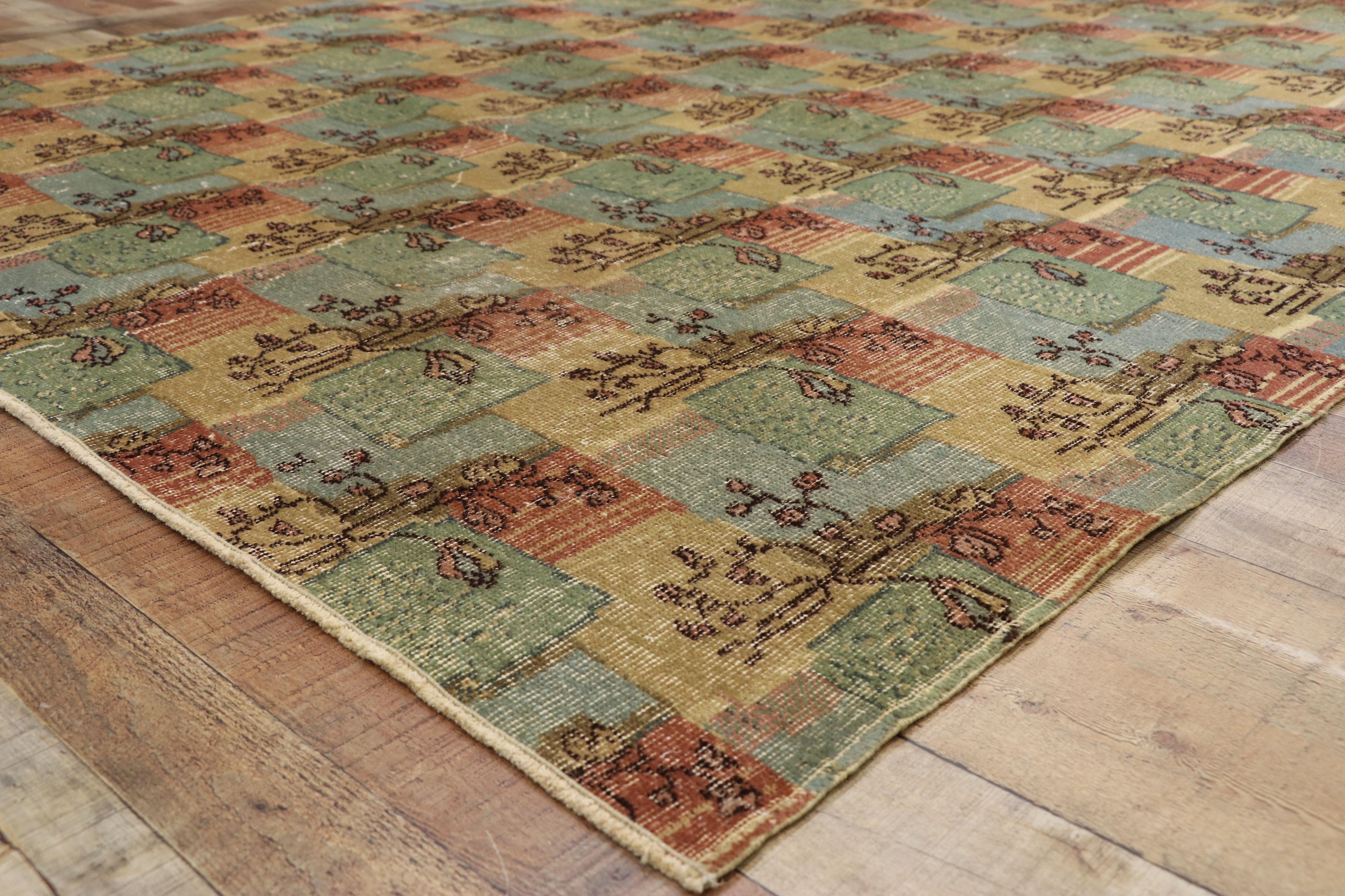 Wool Zeki Muren Distressed Vintage Turkish Sivas Rug with Shabby Chic Cottage Style For Sale