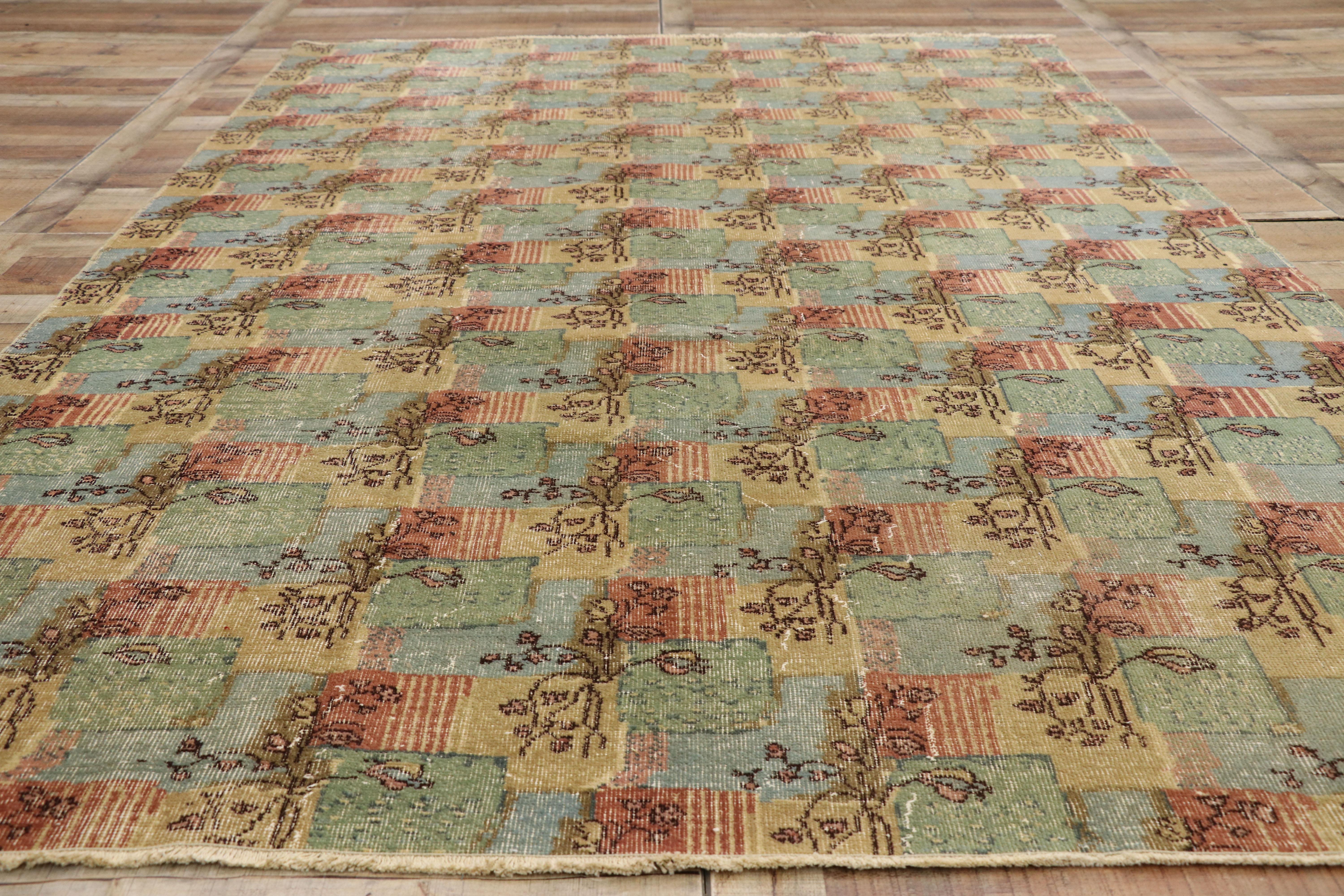 Lana Tappeto Zeki Muren Sivas turco d'epoca con stile shabby chic in vendita
