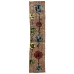 Zeki Muren Distressed Vintage Turkish Sivas Runner Orphism and Art Deco Style