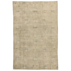 Zeki Muren Inspired Distressed Vintage Sivas Rug with Industrial Art Deco Style