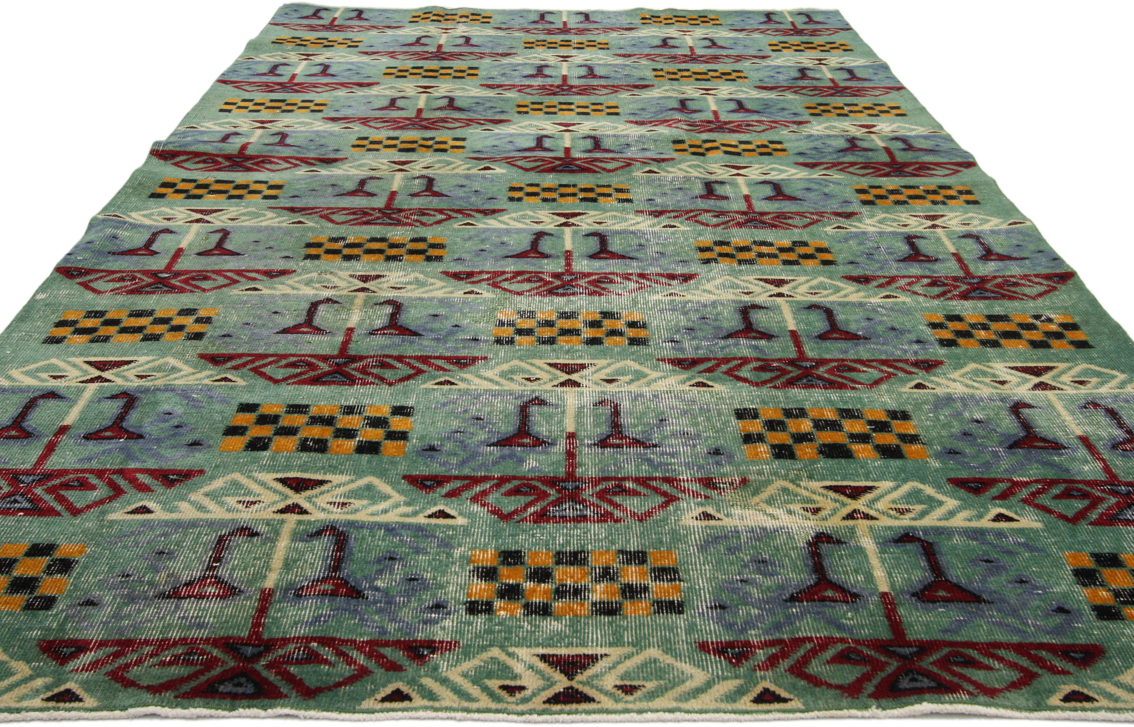 Zeki Muren Türkischer Sivas-Teppich im Vintage-Stil mit Cubismus-Stil, Zeki Muren  (Expressionismus) im Angebot
