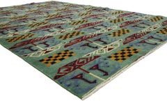 Tapis turc Sivas vintage Zeki Muren vieilli de style cubiste Art Déco