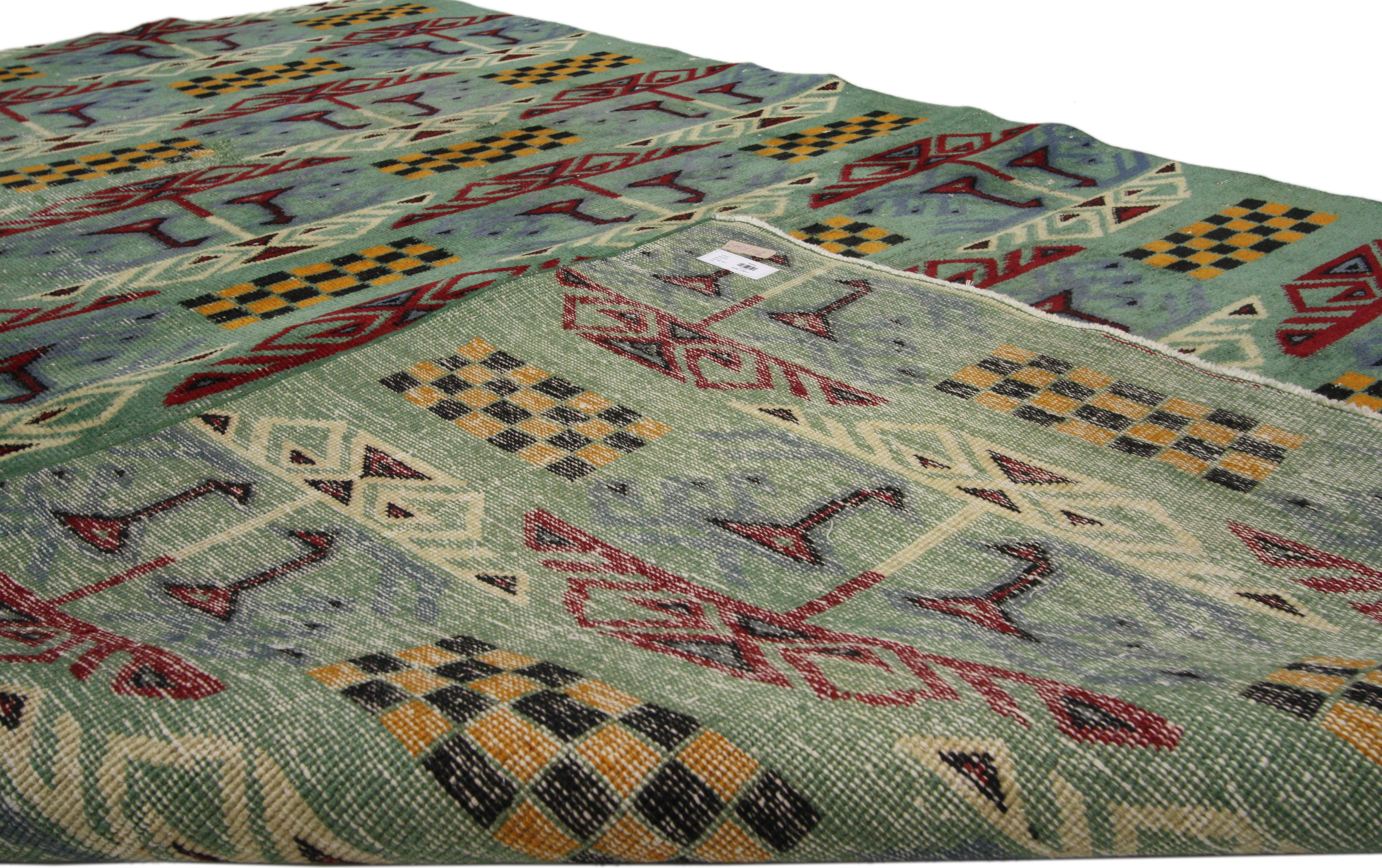 Zeki Muren Türkischer Sivas-Teppich im Vintage-Stil mit Cubismus-Stil, Zeki Muren  (Handgeknüpft) im Angebot