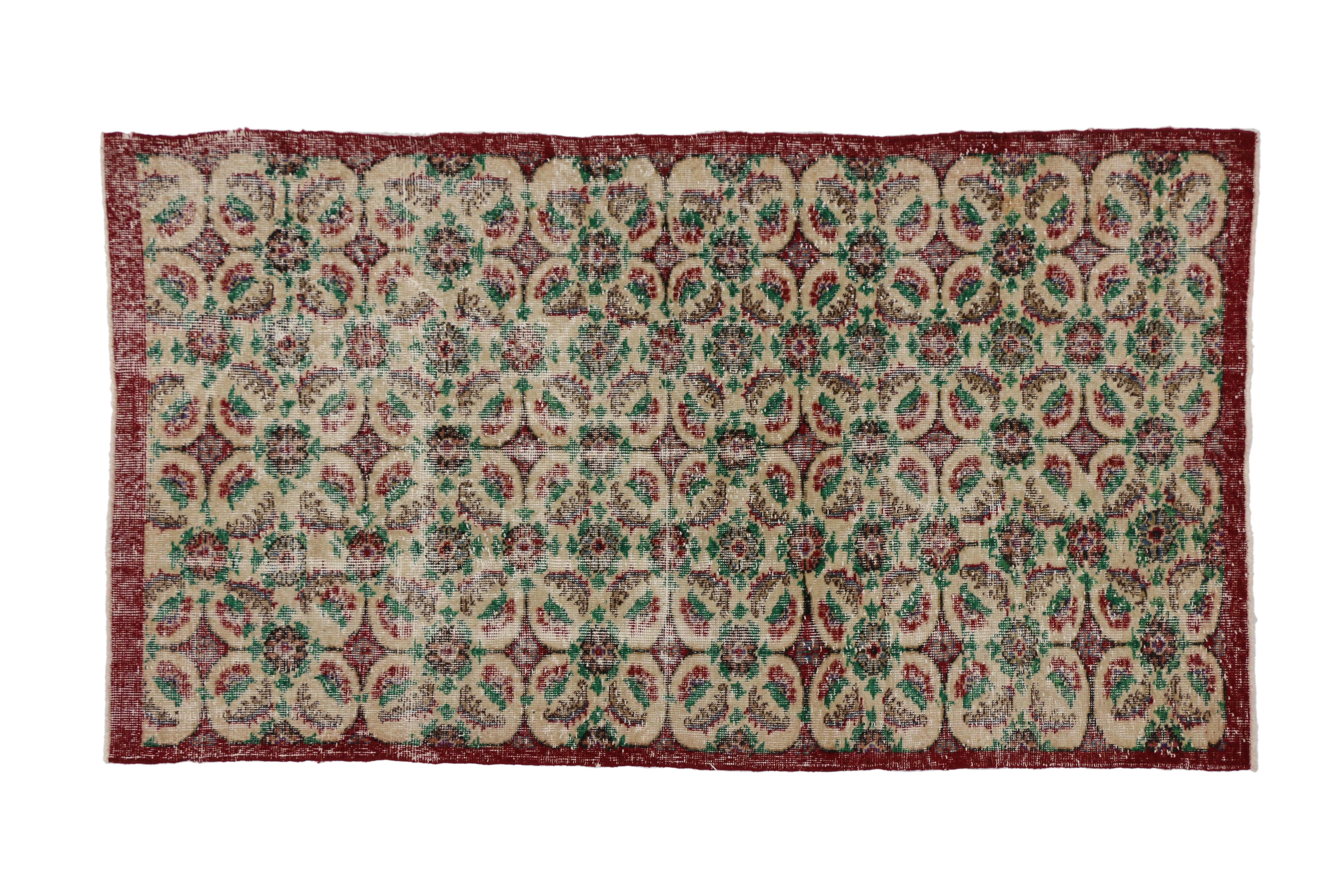 Zeki Muren Vintage Turkish Rug With French Country, Swedish Farmhouse Style In Distressed Condition For Sale In Dallas, TX